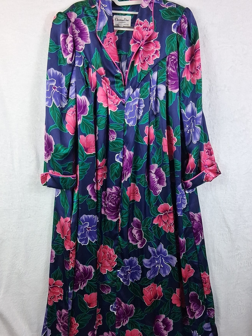VTG Christian Dior Satin Half Zip Loungewear Dressing Duster/Robe/Caftan
